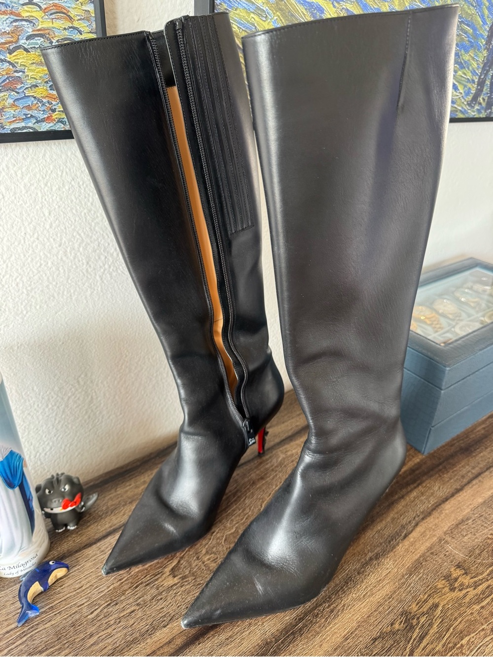 Christian Louboutin Black Pointed Toe Knee-High Boots